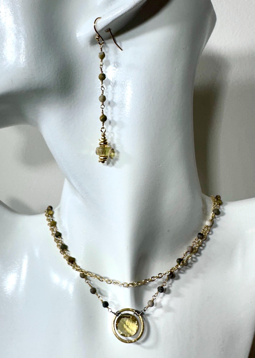 Jasper & Citrine Gold Necklace and Earrings
