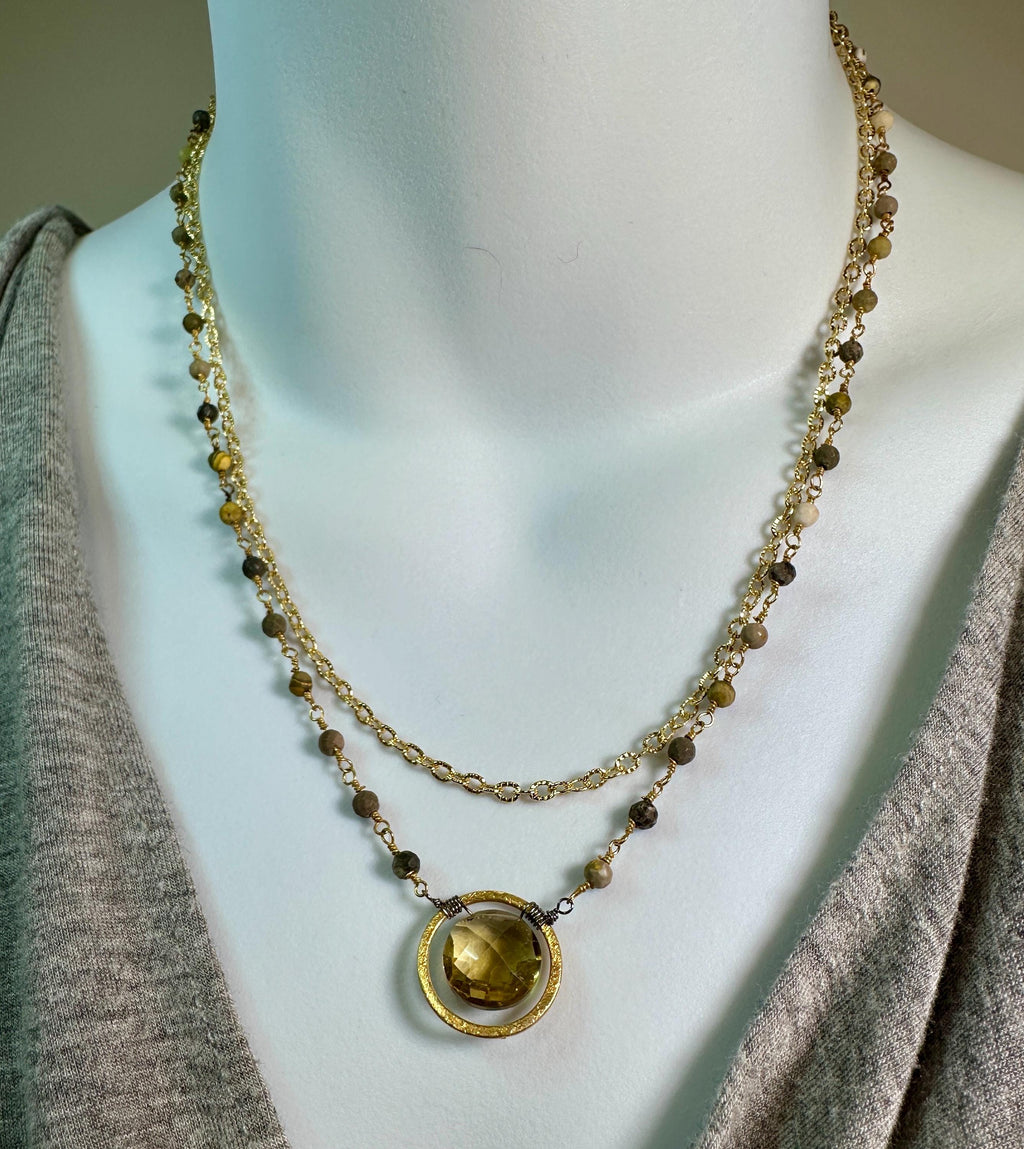 Jasper & Citrine Gold Necklace and Earrings