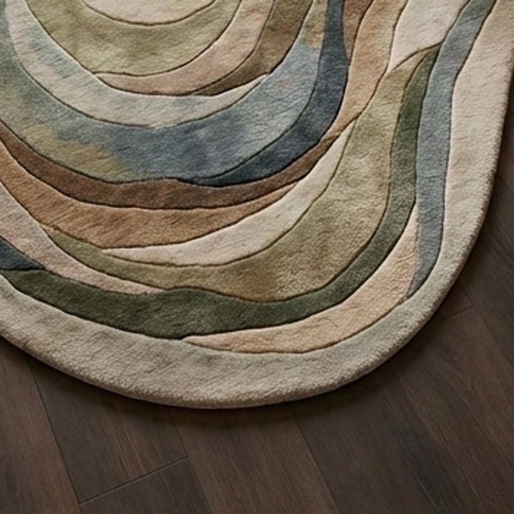 RugverseCreations Irregular Wool Rug Moss Green Mustard 70s