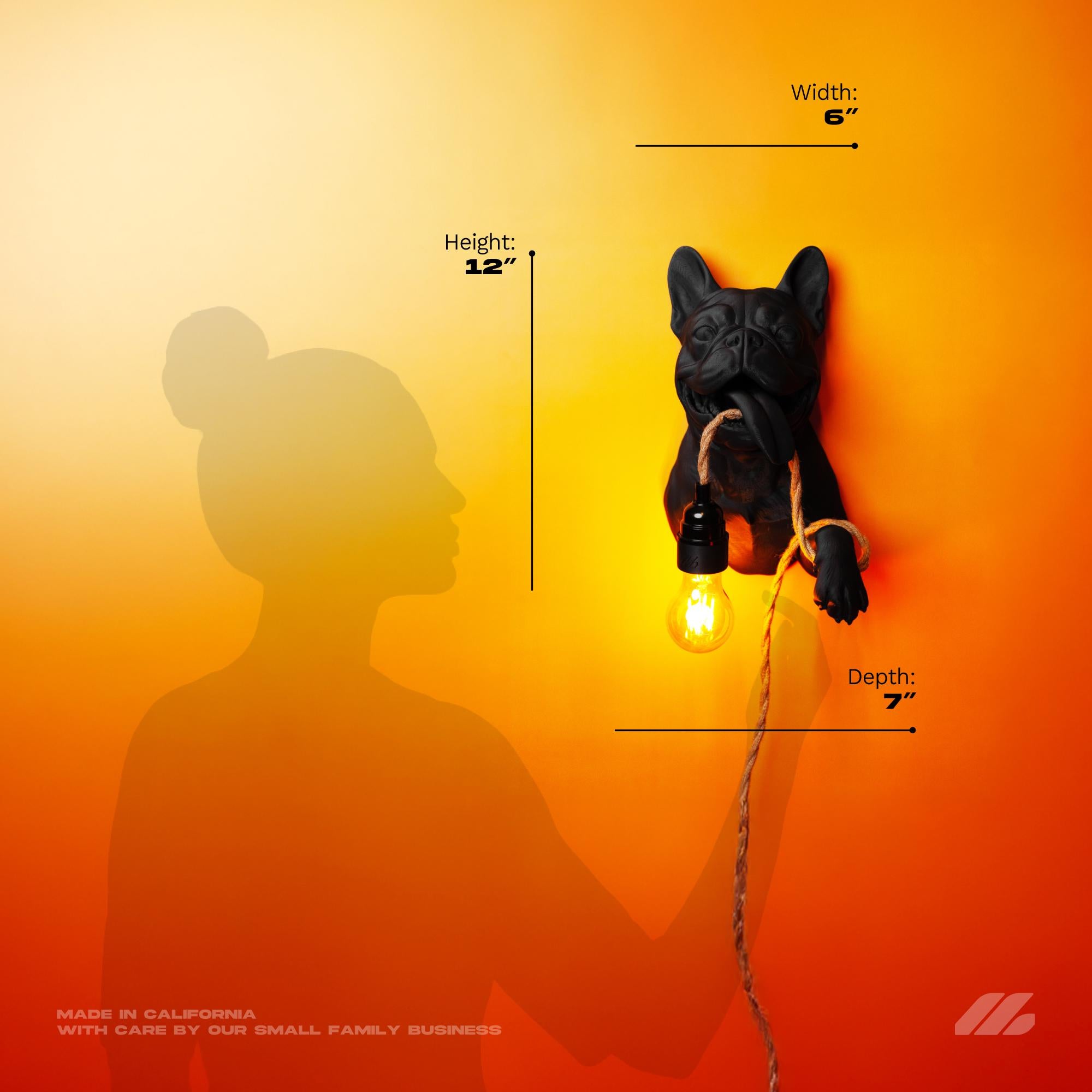 April16studio Black French Bulldog Wall Lamp 12in PLA