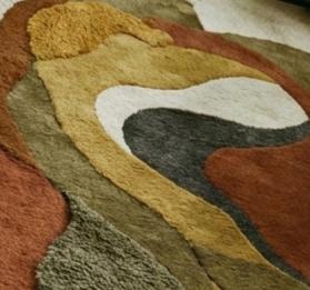 Abstract Wavy Area Rug Hand Tufted Wool Irregular Shape Rust Orange Green