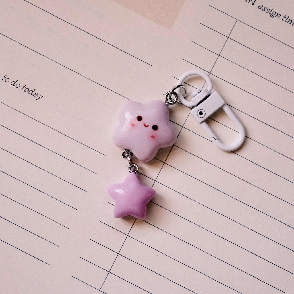 VanillaStarCafe Smiling Stars Polymer Clay Keychain 1in