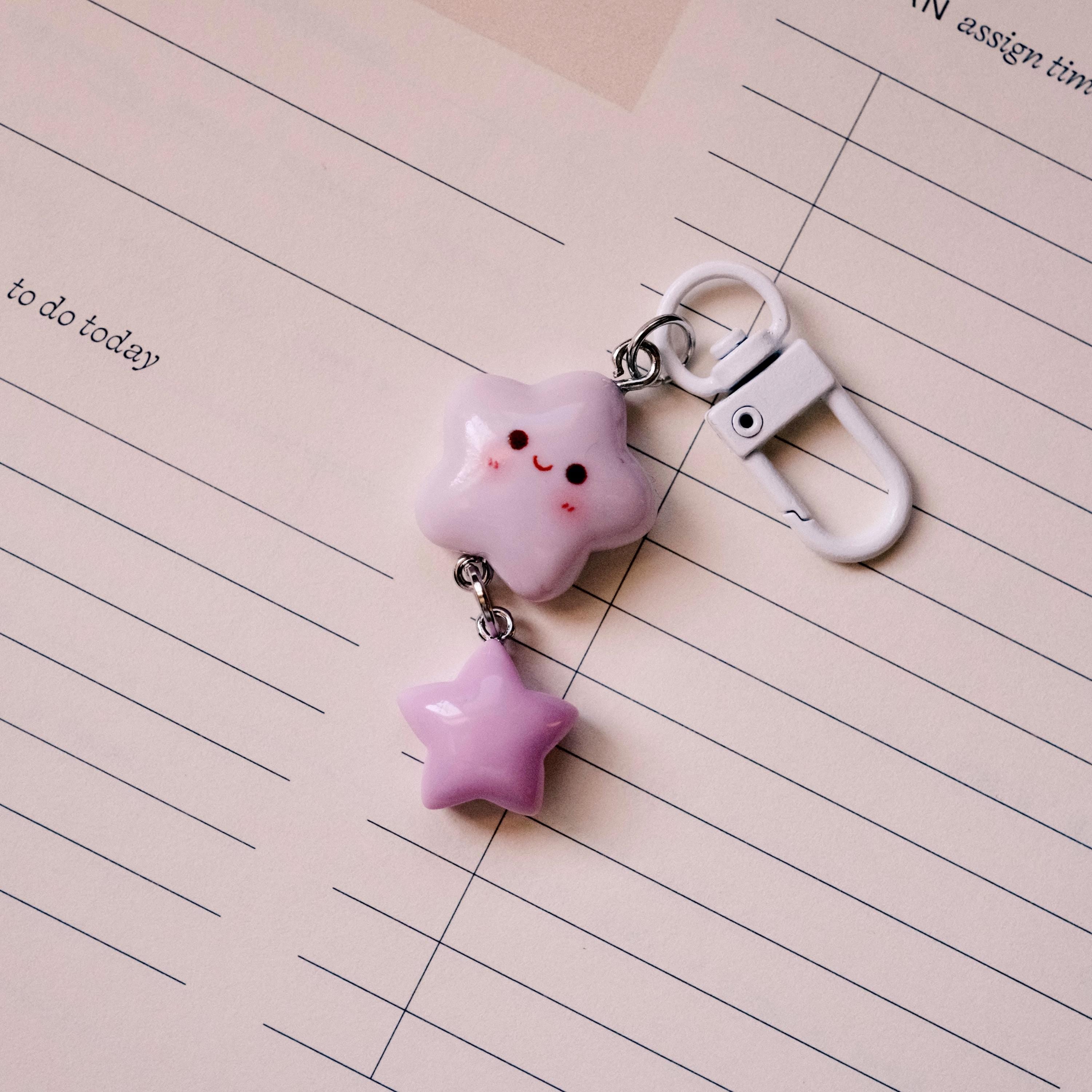 VanillaStarCafe Smiling Stars Polymer Clay Keychain 1in