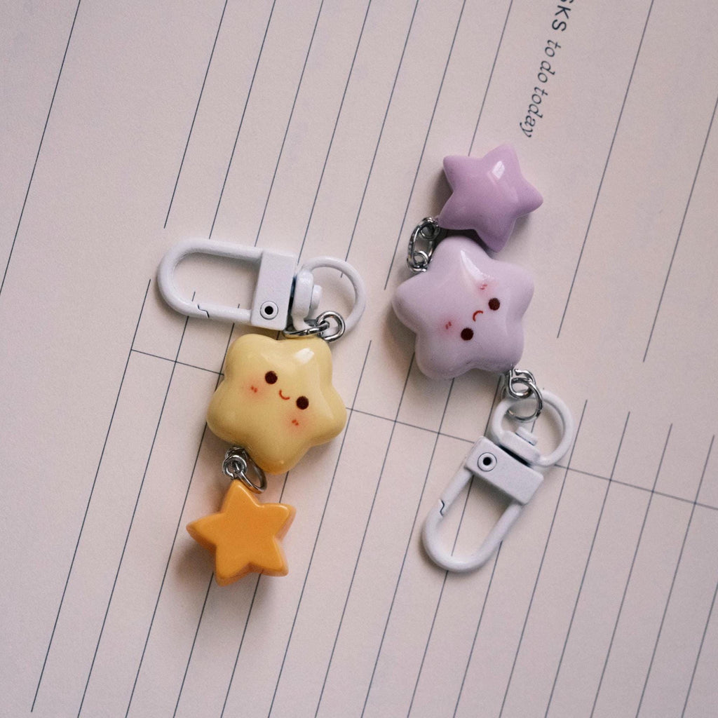 VanillaStarCafe Smiling Stars Polymer Clay Keychain 1in