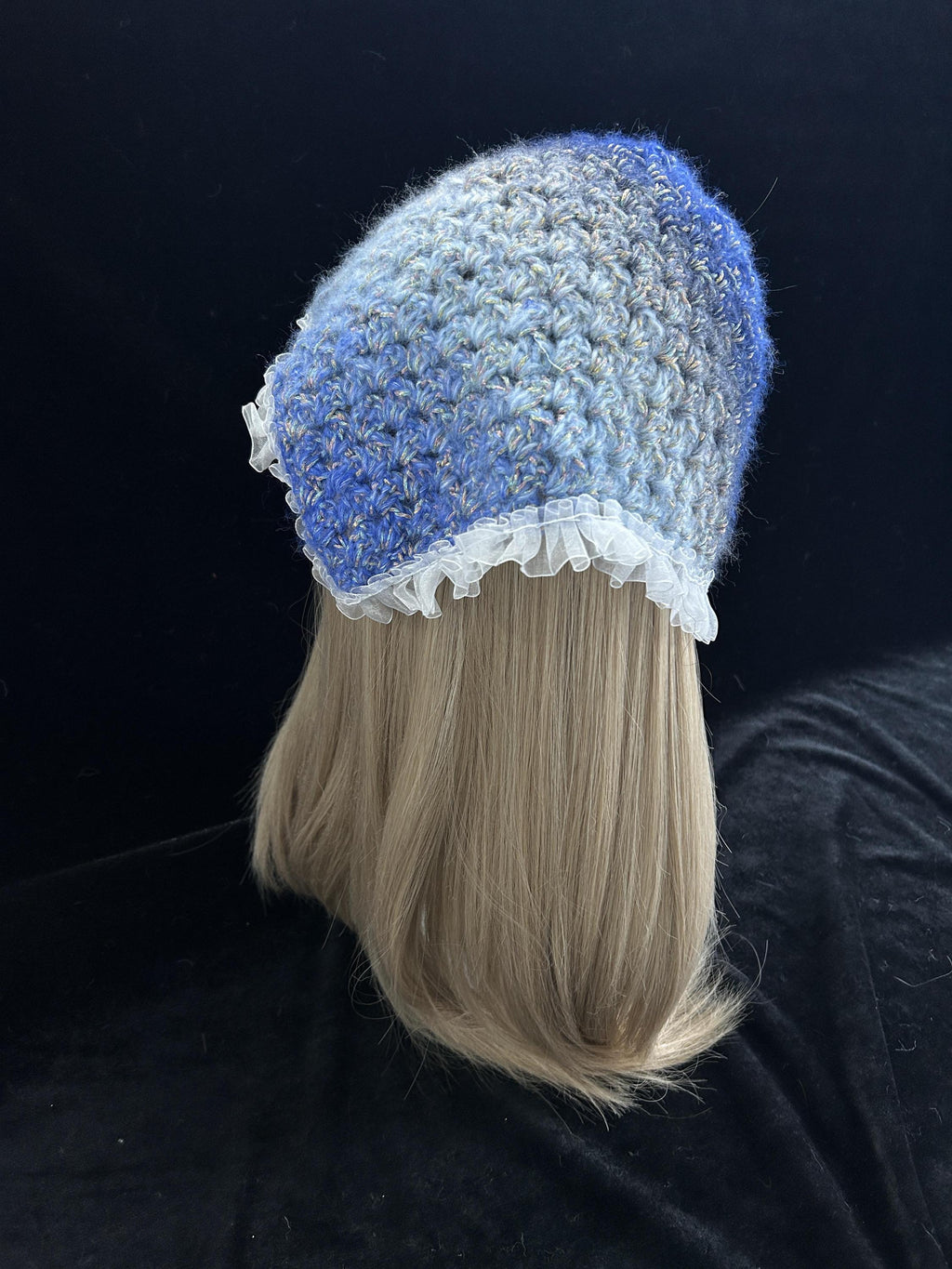 Blue Mermaid Gradient Triangle Headscarf With Lace Trim