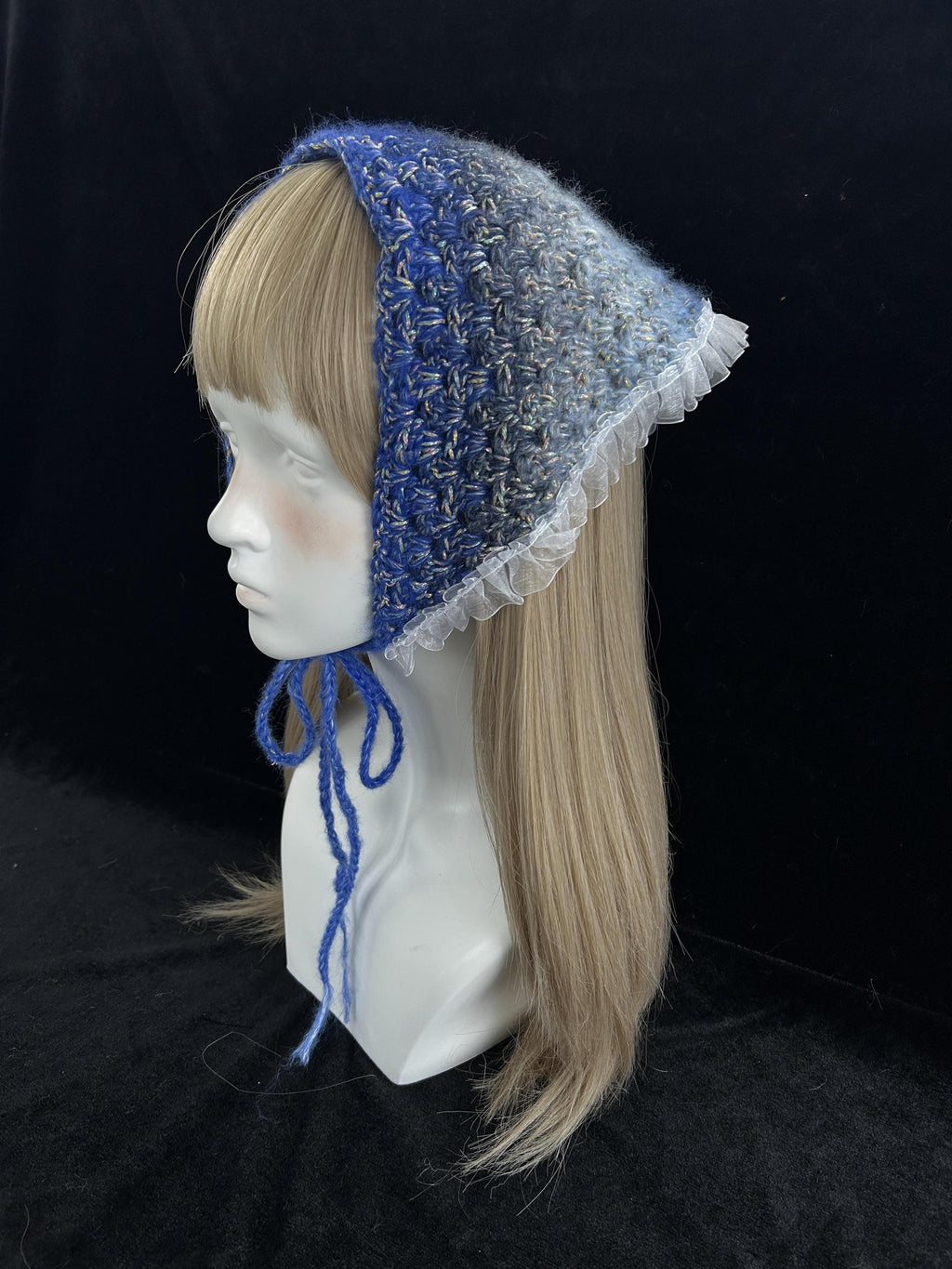 Blue Mermaid Gradient Triangle Headscarf With Lace Trim