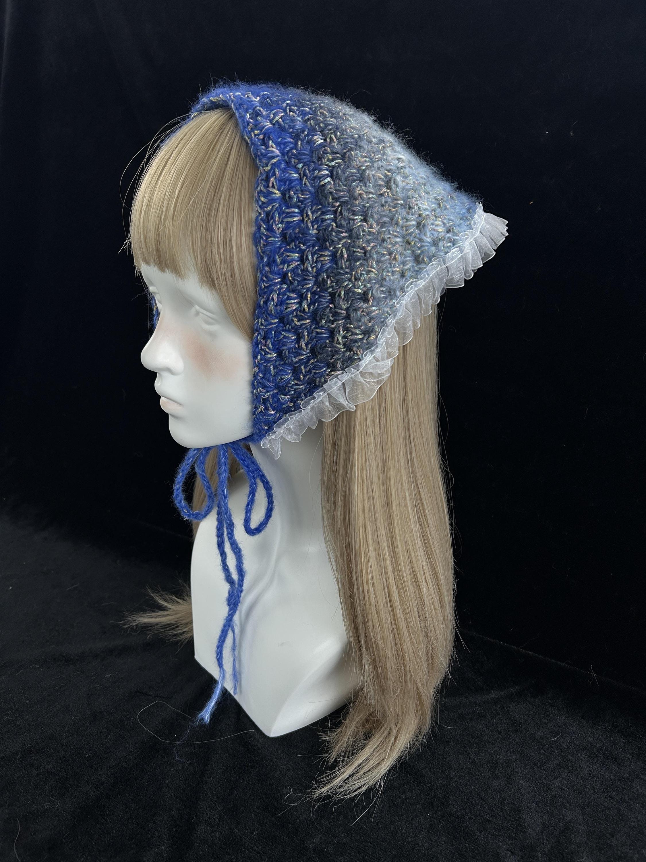 Blue Mermaid Gradient Triangle Headscarf With Lace Trim
