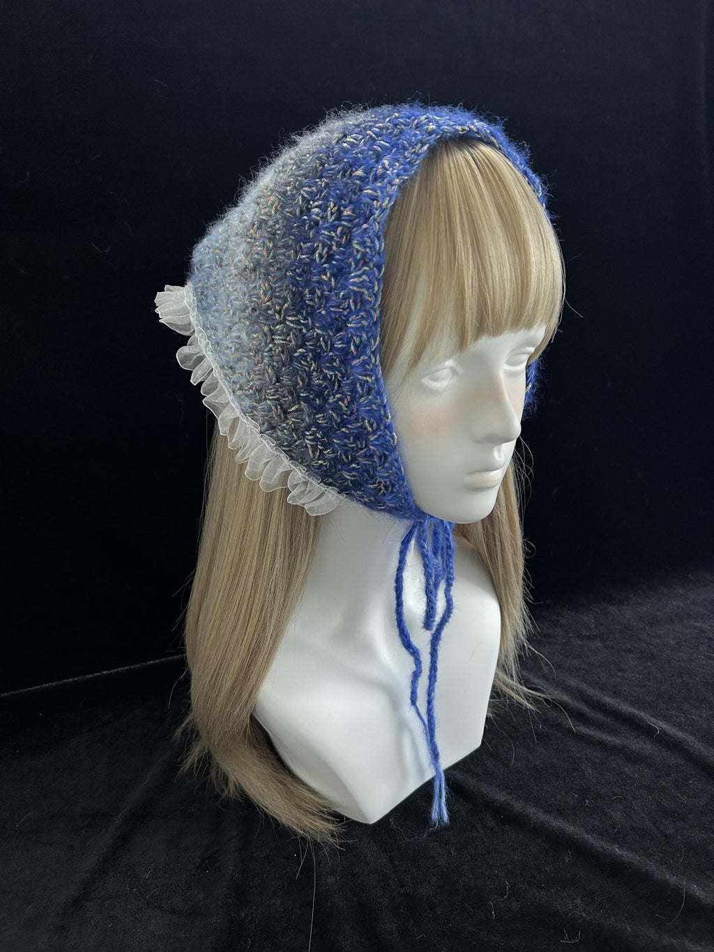 Blue Mermaid Gradient Triangle Headscarf With Lace Trim