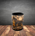 LELORESTORE Rustic Mountain Forest Mug Carved Wood Ceramic Coffee Cup