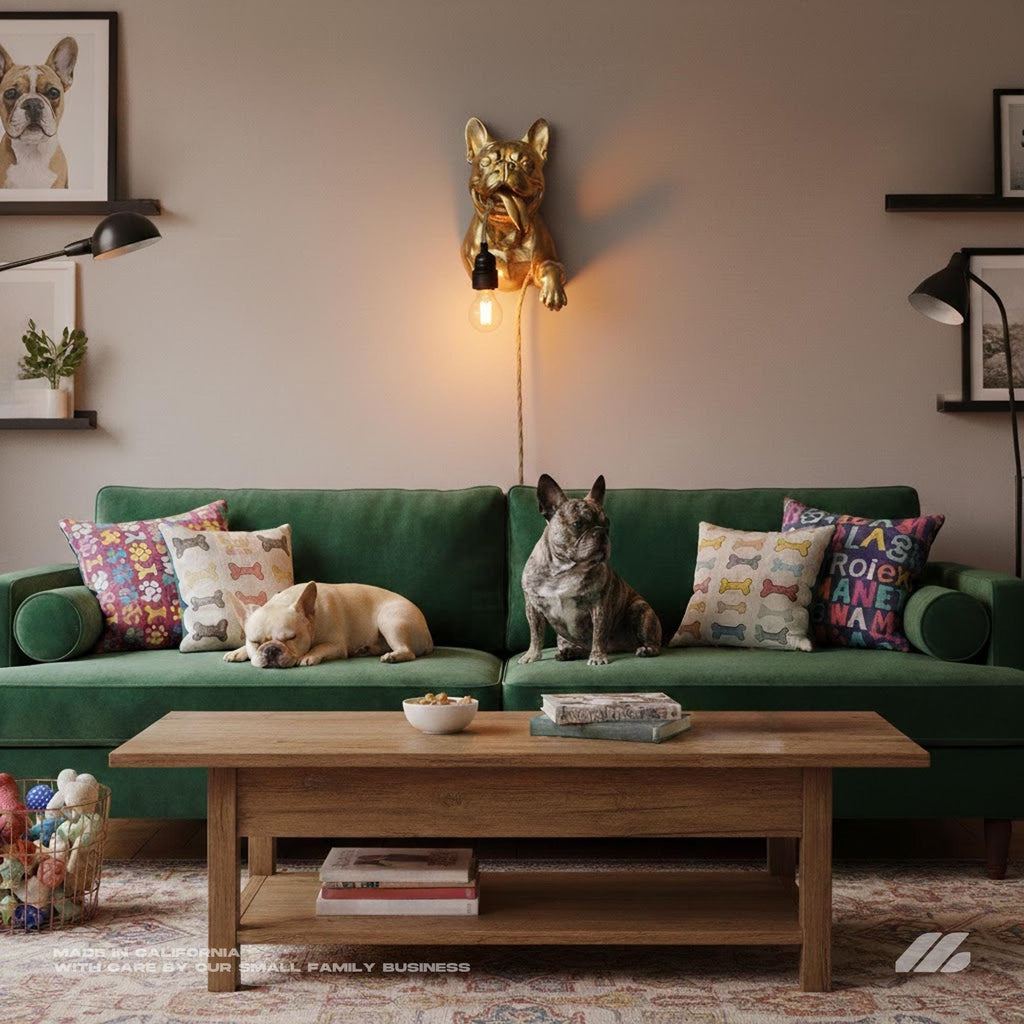 April16studio Gold French Bulldog Wall Lamp Gold Handcrafted