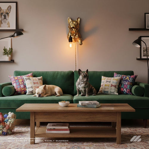April16studio Gold French Bulldog Wall Lamp Gold Handcrafted