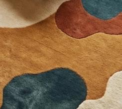 Abstract Irregular Shape Wool Area Rug, Hand Tufted Teal Rust Mustard
