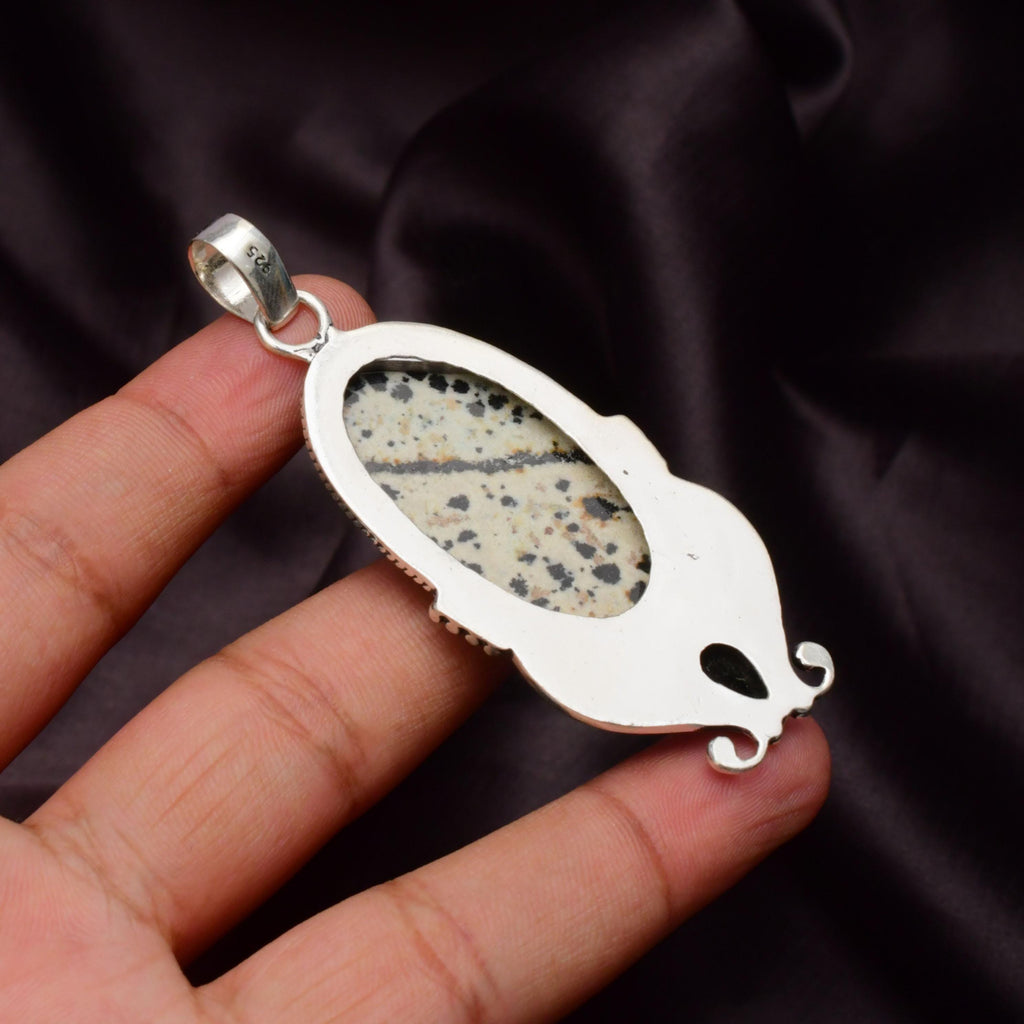 EkkJewels Dalmatian Jasper 925 Sterling Silver Pendant Necklace - Handmade