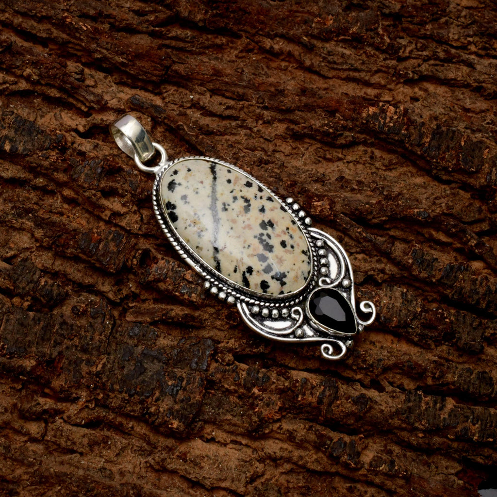 EkkJewels Dalmatian Jasper 925 Sterling Silver Pendant Necklace - Handmade
