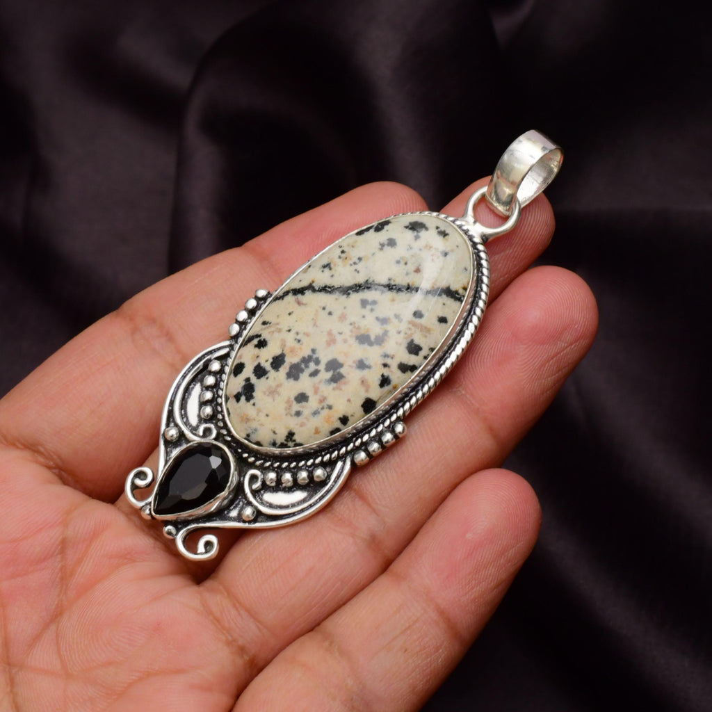 EkkJewels Dalmatian Jasper 925 Sterling Silver Pendant Necklace - Handmade