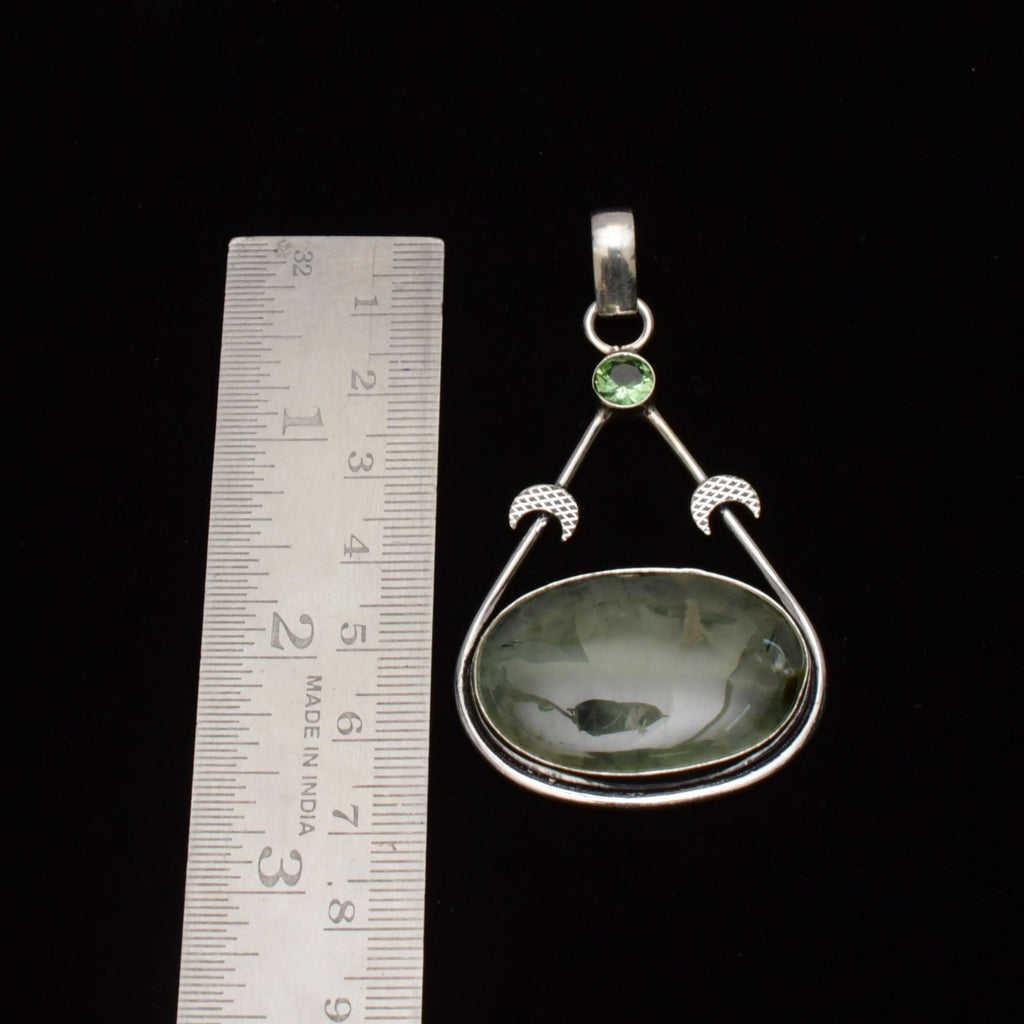 EkkJewels Handmade Prehnite Pendant 925 Sterling Silver Gemstone Necklace
