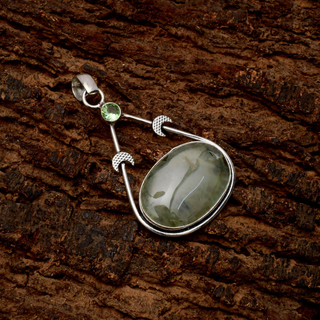 EkkJewels Handmade Prehnite Pendant 925 Sterling Silver Gemstone Necklace