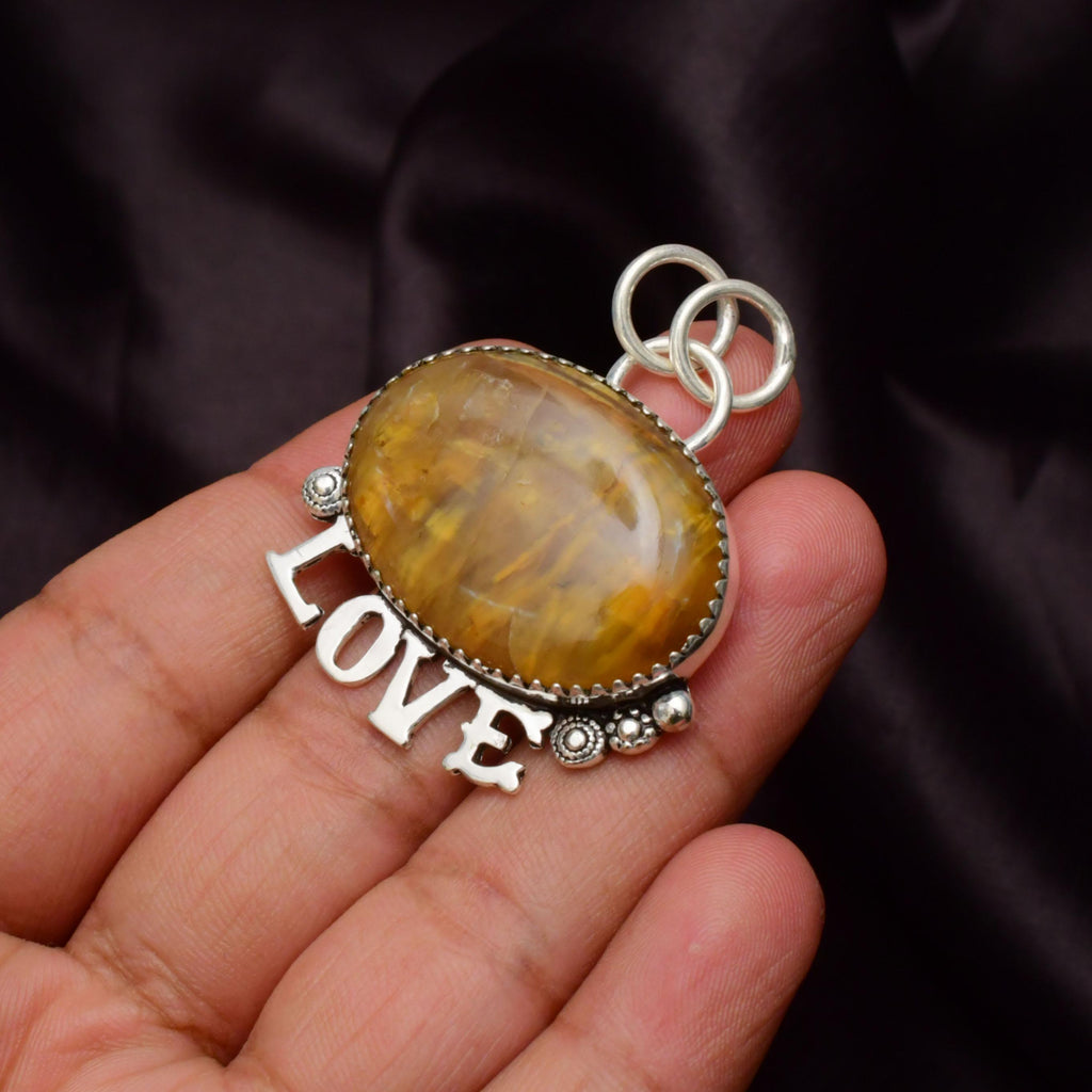 Handmade Neelite Gemstone Love Pendant, 925 Sterling Silver Necklace