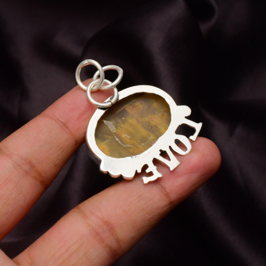Handmade Neelite Gemstone Love Pendant, 925 Sterling Silver Necklace