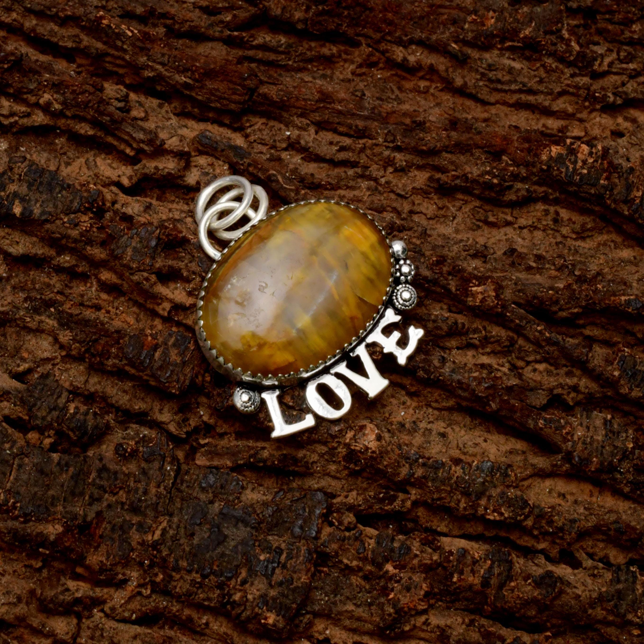 Handmade Neelite Gemstone Love Pendant, 925 Sterling Silver Necklace