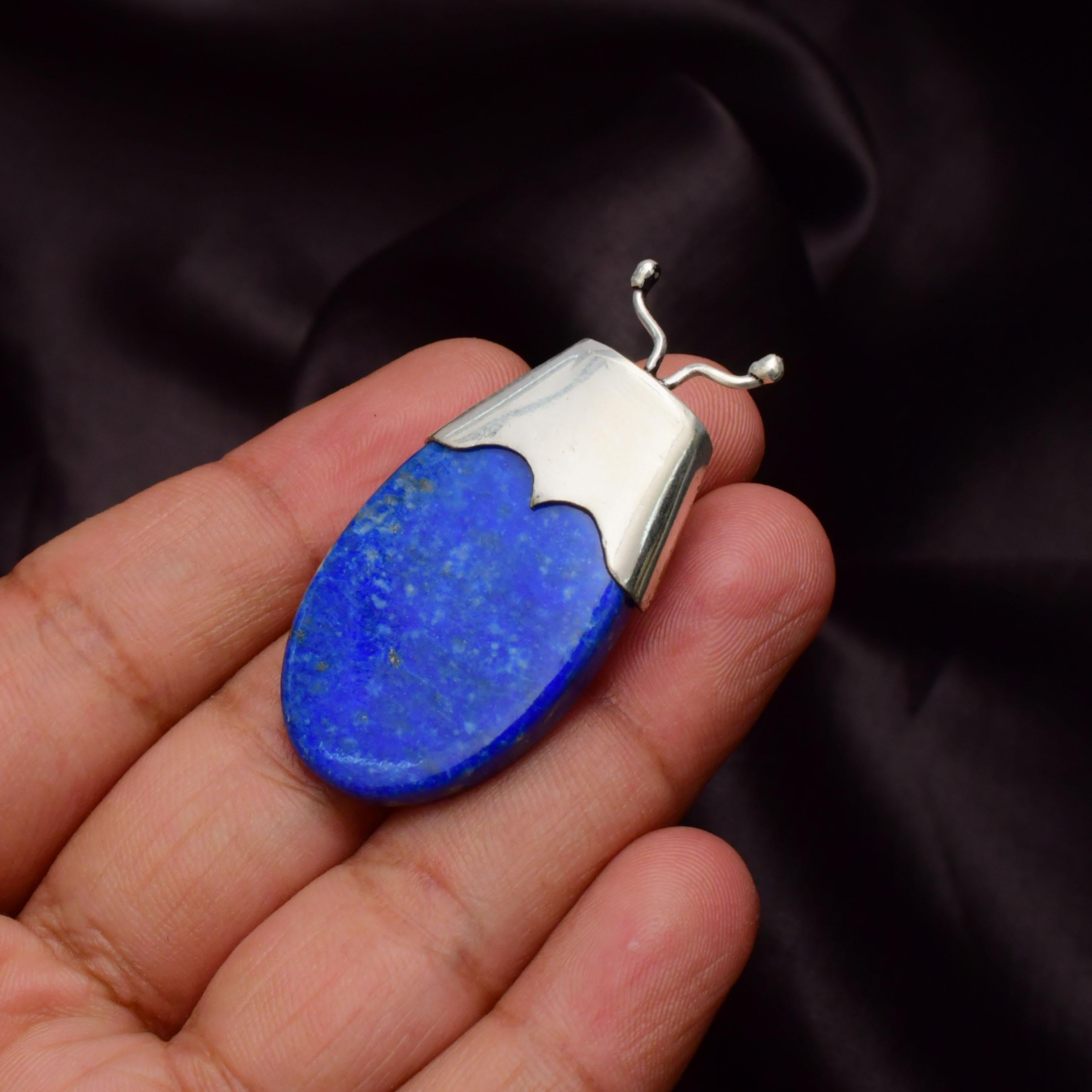 Lapis Lazuli Pendant Necklace: 925 Sterling Silver, Handmade Gemstone