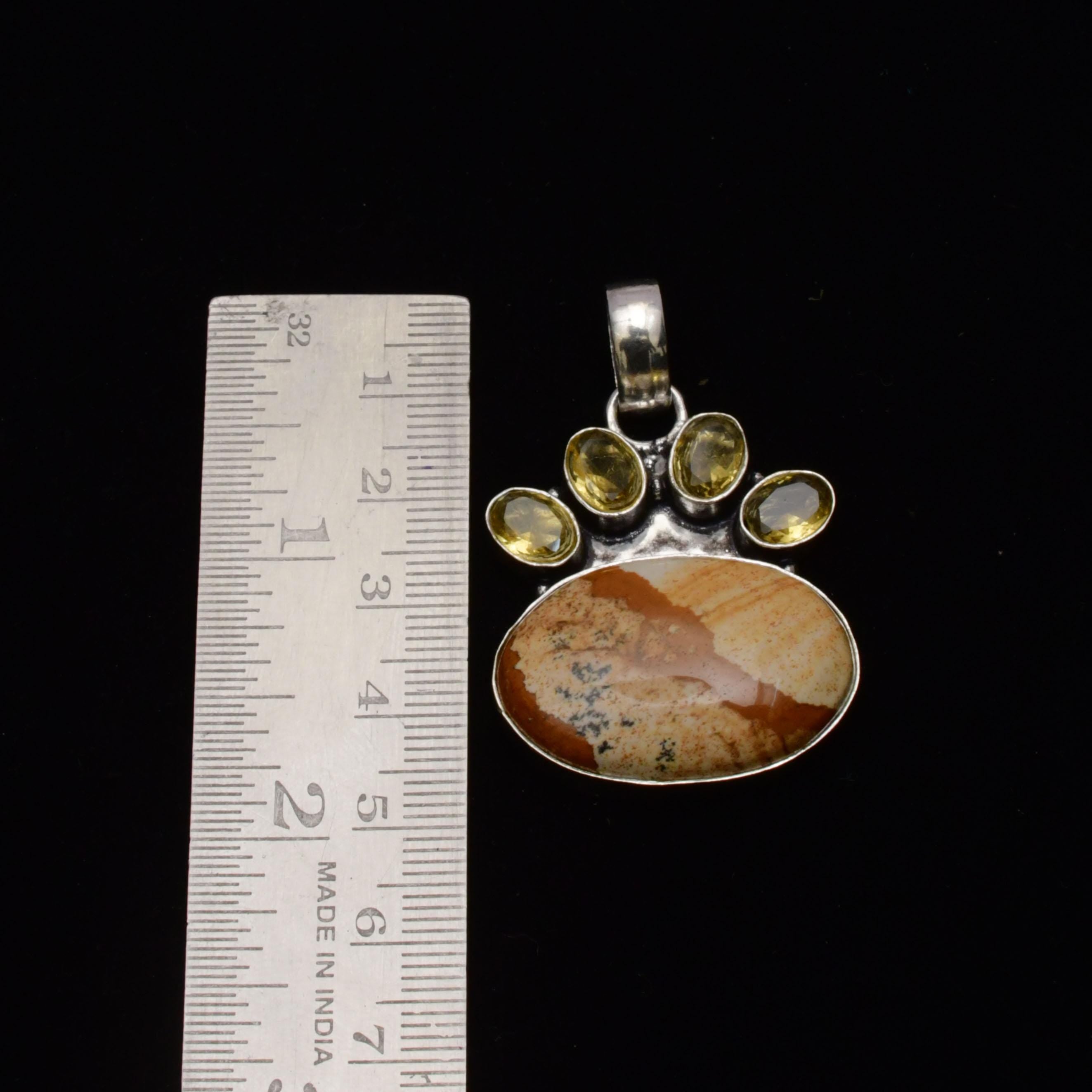 EkkJewels Picture Jasper Pet Paw Pendant Necklace 925 Sterling Silver 1.8in