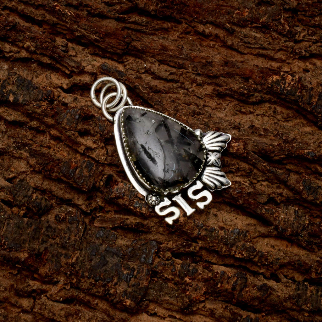 EkkJewels Handmade Black Rutile Gemstone Sis Pendant 925 Sterling Silver