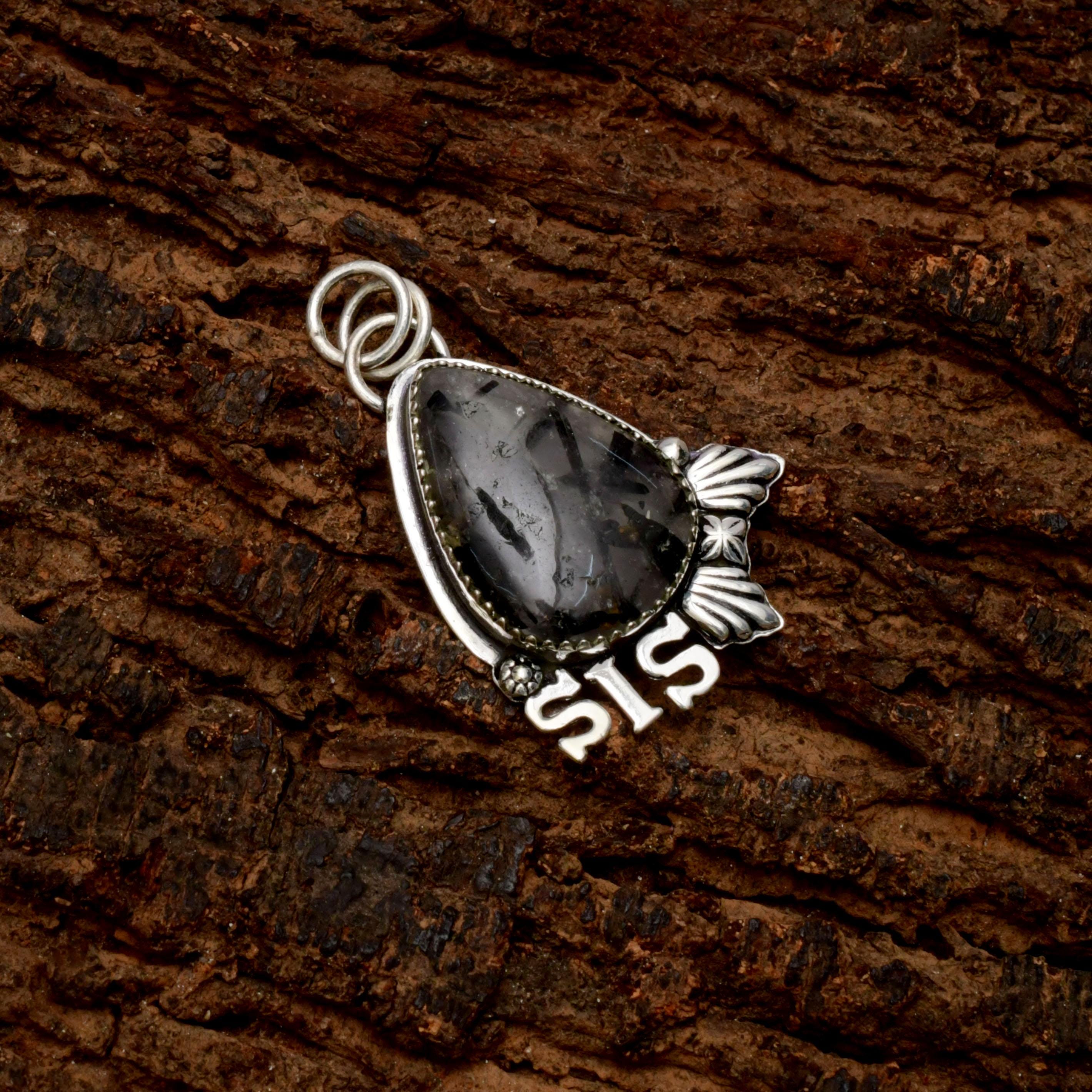 EkkJewels Handmade Black Rutile Gemstone Sis Pendant 925 Sterling Silver