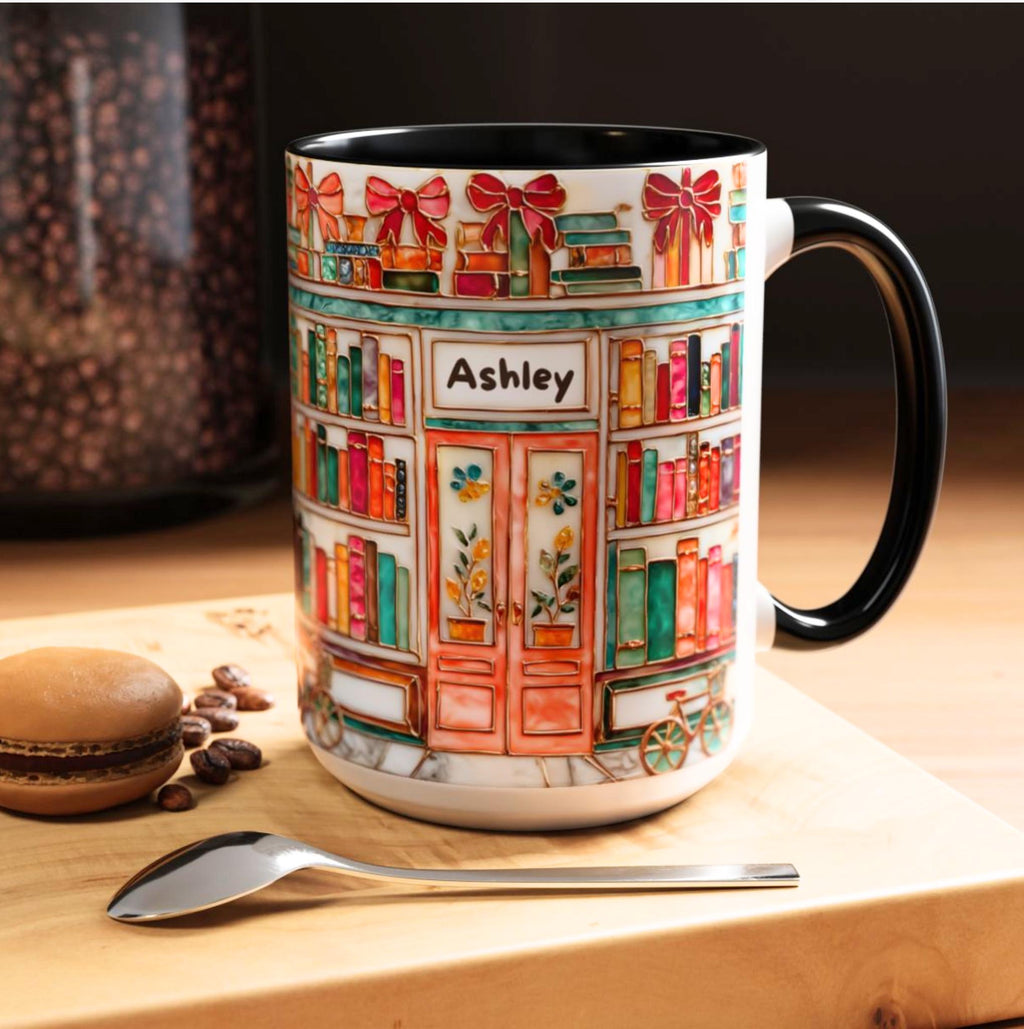 LELORESTORE Floral Bookshelf Bookish Mug Stained Glass Ceramic Coffee Cup