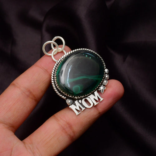 EkkJewels Handmade Malachite Gemstone Pendant Necklace, 925 Sterling Silver MOM Charm