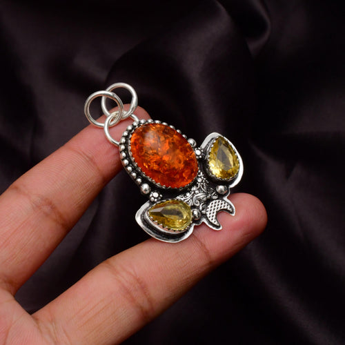 EkkJewels Baltic Amber 925 Sterling Silver Pendant Necklace Handmade Gemstone