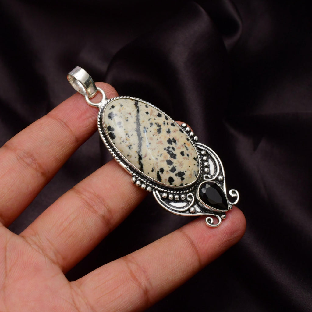 EkkJewels Dalmatian Jasper 925 Sterling Silver Pendant Necklace - Handmade