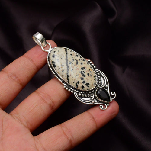EkkJewels Dalmatian Jasper 925 Sterling Silver Pendant Necklace - Handmade