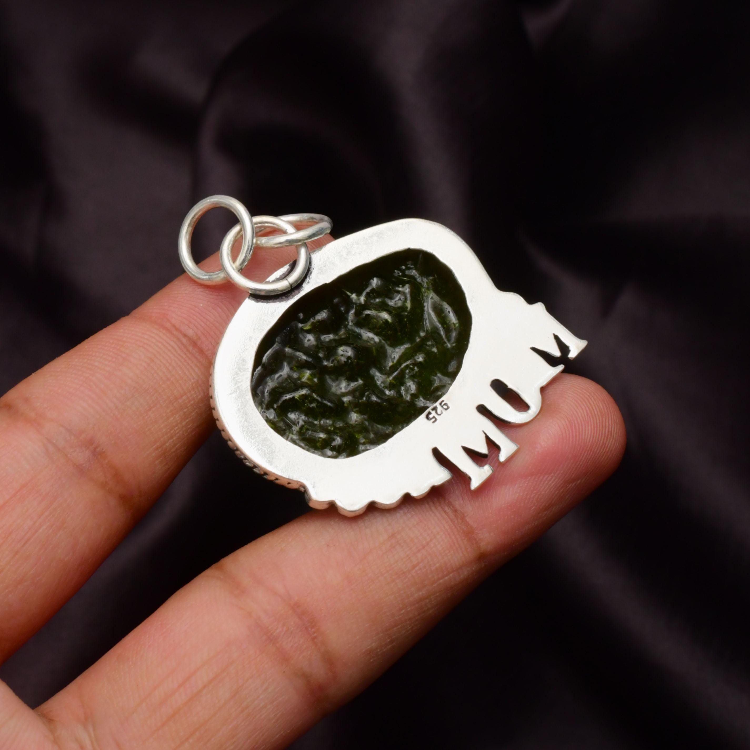 EkkJewels Handmade Moldavite Pendant 925 Sterling Silver Mom Necklace