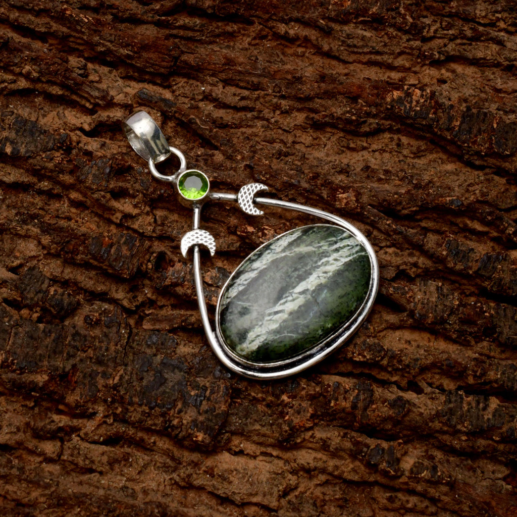 EkkJewels Green Swiss Opal Gemstone 925 Sterling Silver Pendant Necklace