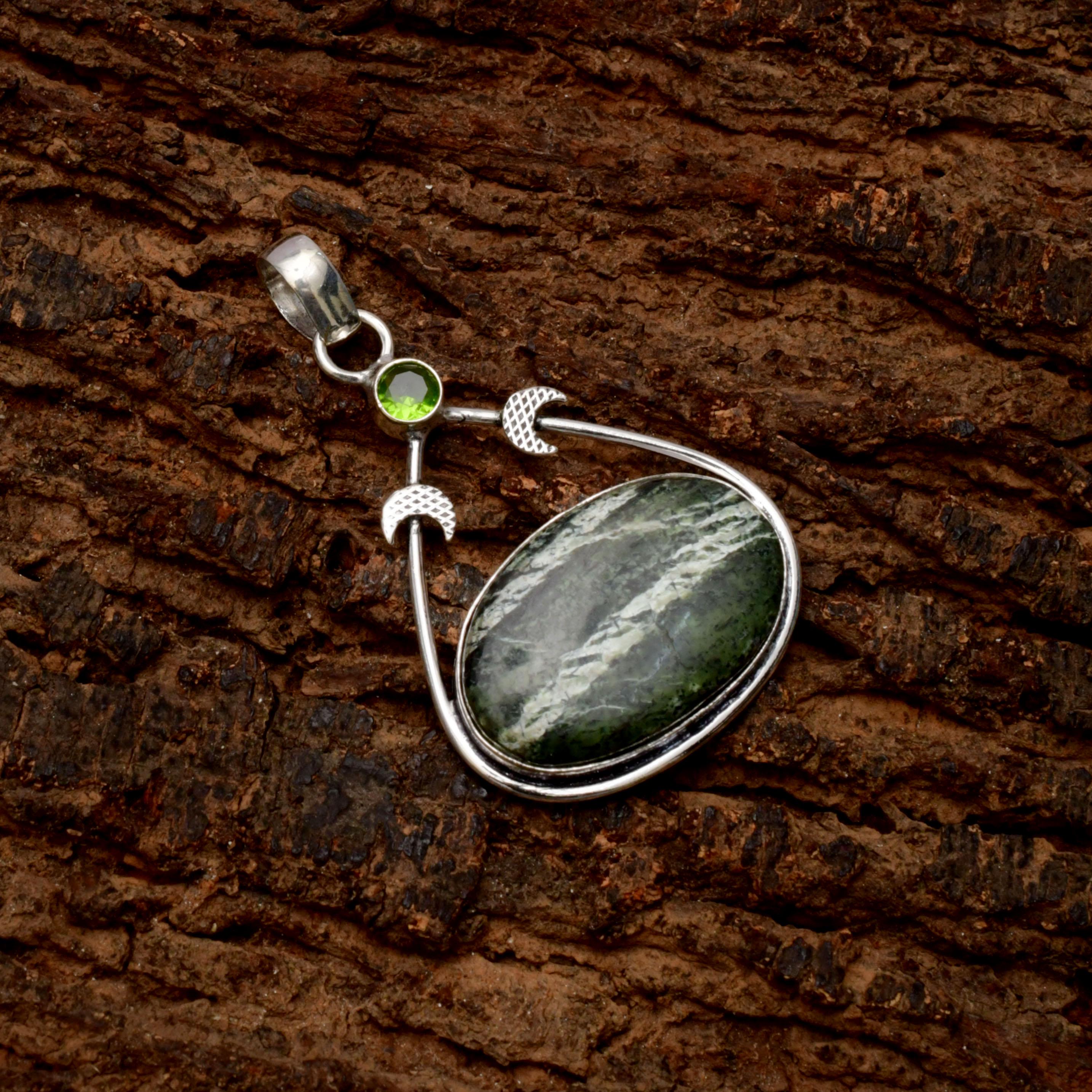 EkkJewels Green Swiss Opal Gemstone 925 Sterling Silver Pendant Necklace