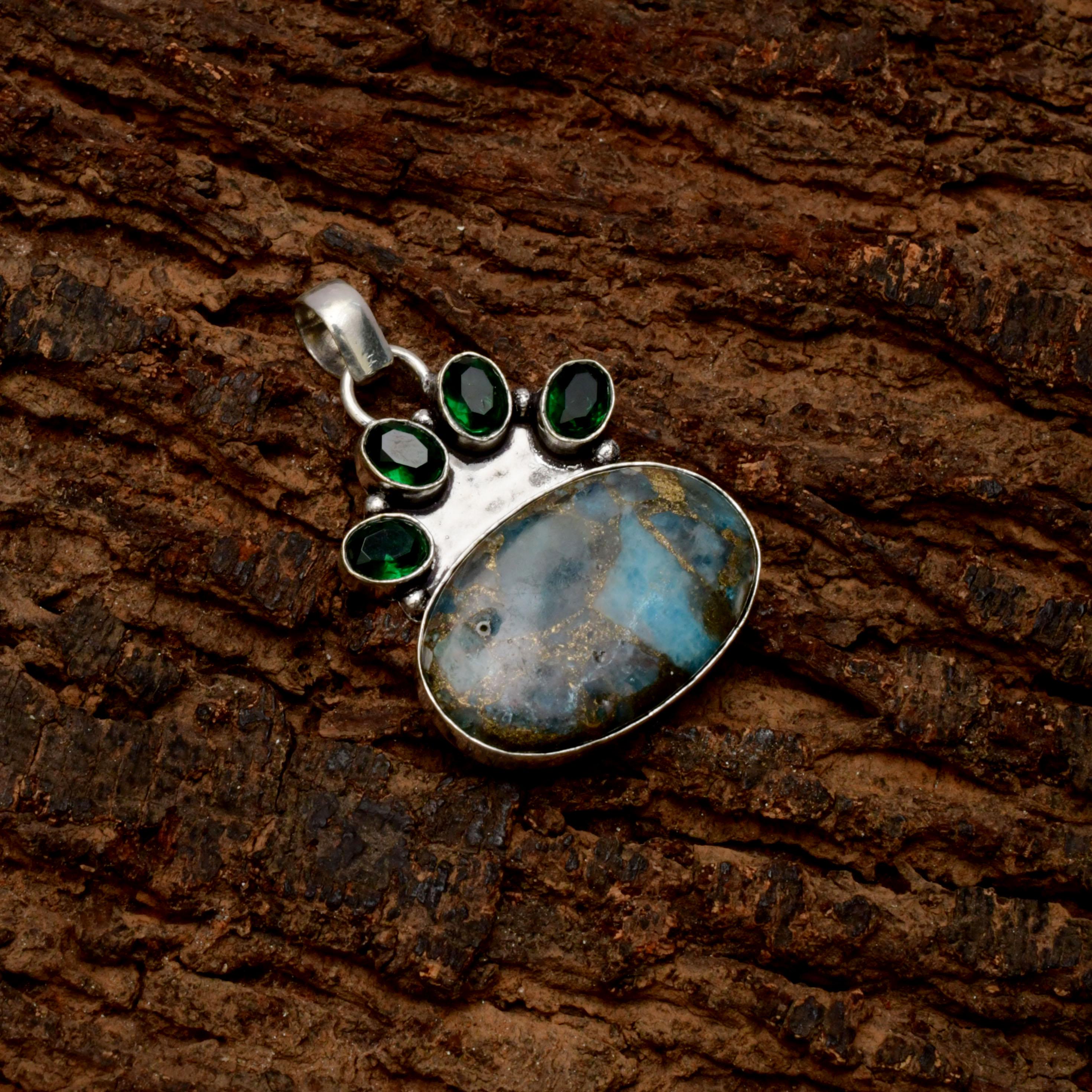EkkJewels Copper Neon Apatite Gemstone Pendant 925 Sterling Silver Necklace