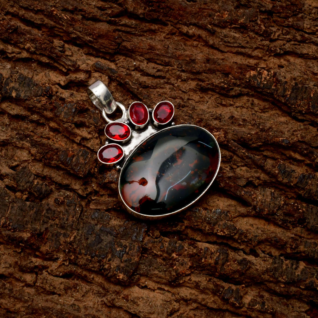 EkkJewels Blood Stone Gemstone Pendant 925 Sterling Silver 2in