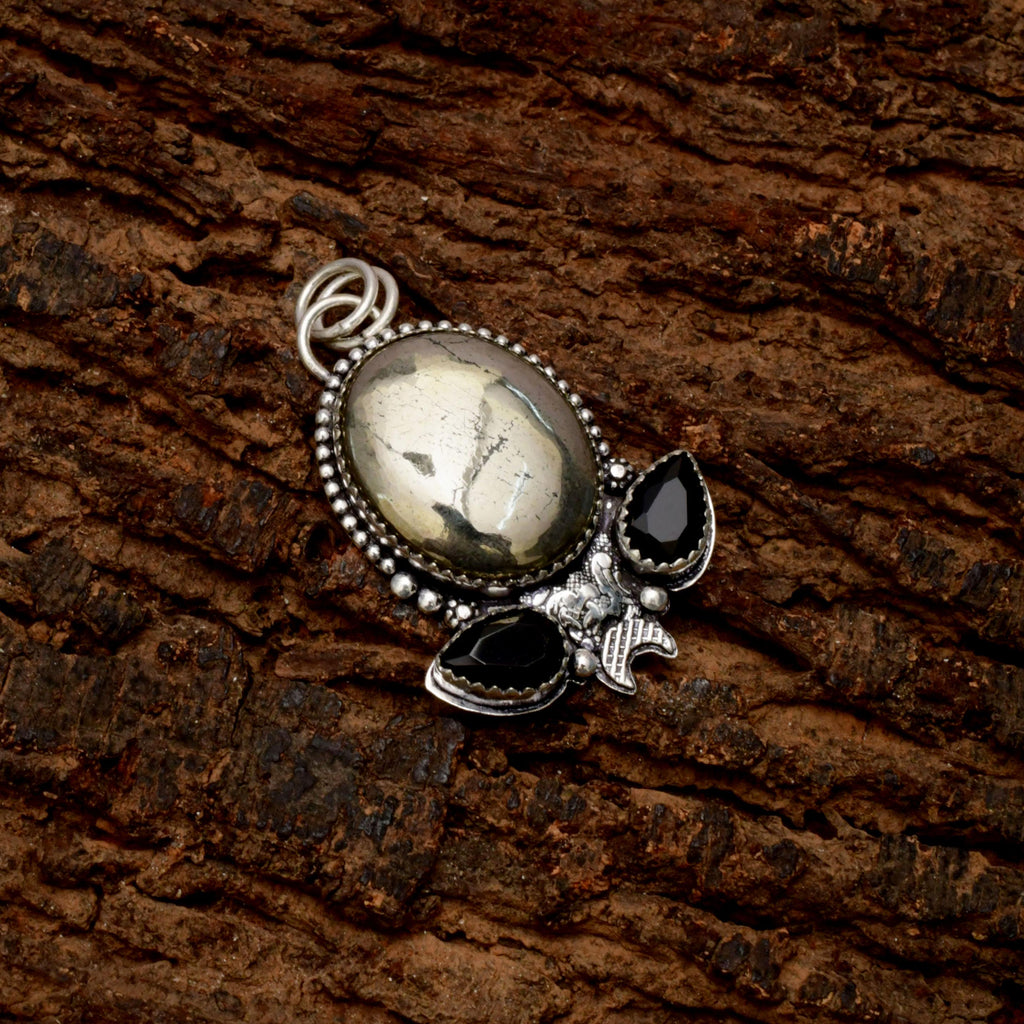 Handmade Golden Pyrite Gemstone Pendant 925 Sterling Silver Necklace
