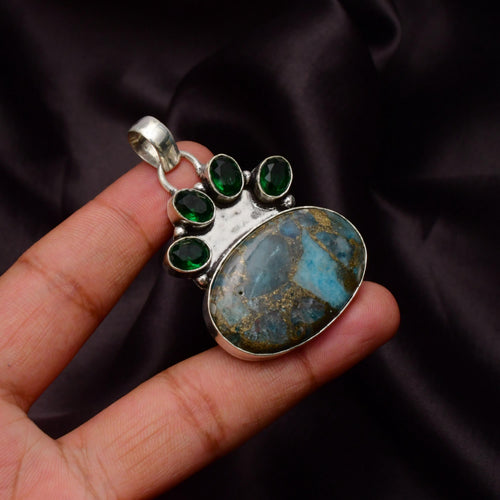 EkkJewels Copper Neon Apatite Gemstone Pendant 925 Sterling Silver Necklace