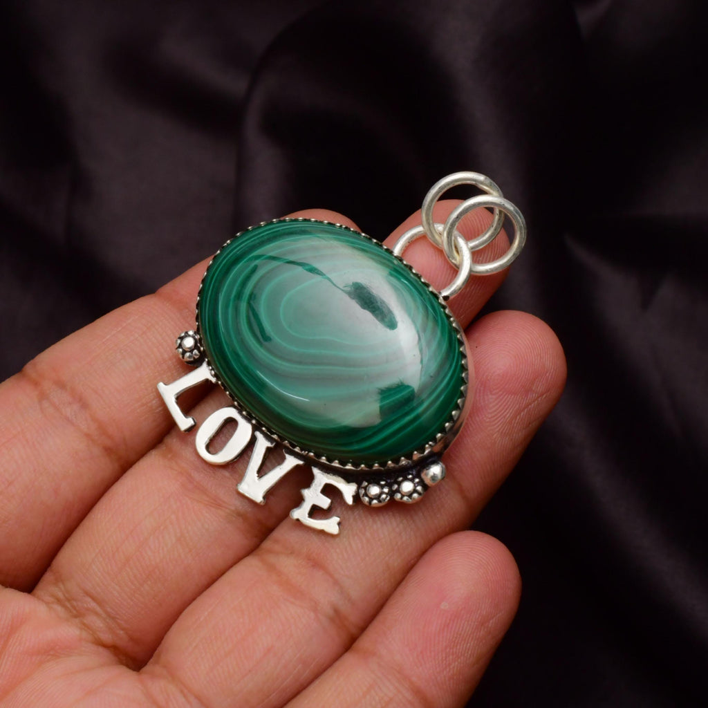 EkkJewels Handmade Malachite Gemstone Mom Pendant 925 Sterling Silver