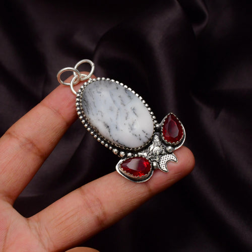 Dendrite Opal Gemstone 925 Sterling Silver Pendant Necklace - Handmade Jewelry