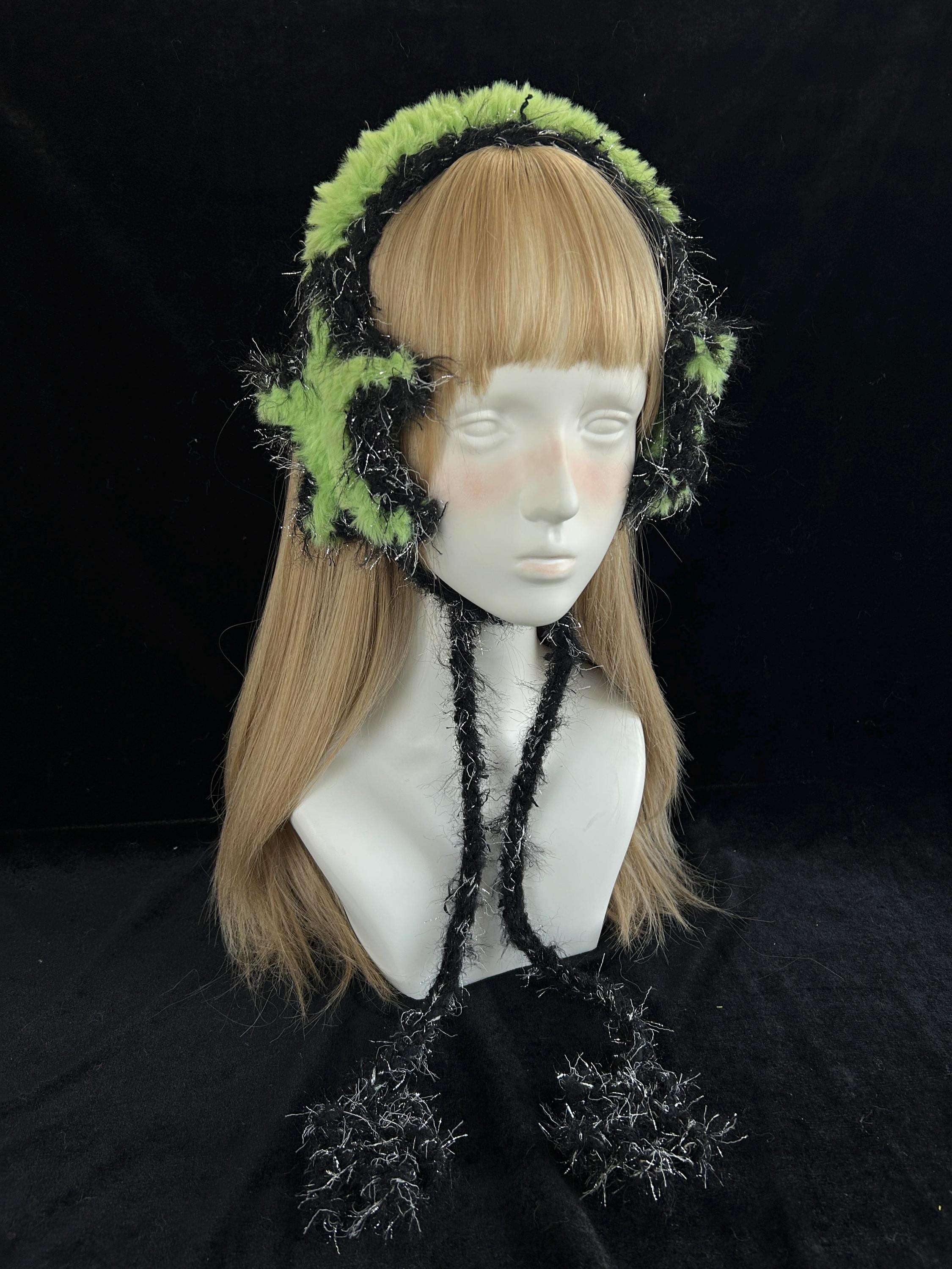 Neon Green Star Earmuffs Y2K Rave Festival Kawaii Ear Covers
