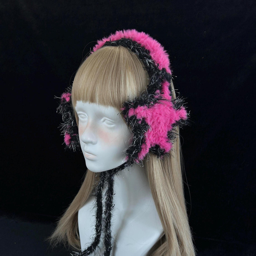 Hot Pink Star Earmuffs Y2K Rave Kawaii Festival Ear Covers
