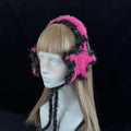 Hot Pink Star Earmuffs Y2K Rave Kawaii Festival Ear Covers