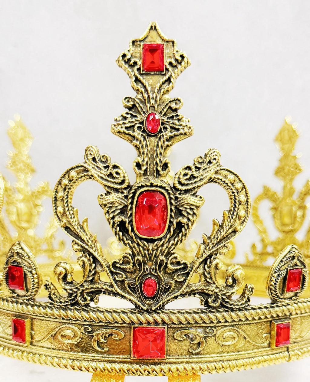 HappyJewelryWorld Vintage Gold Crown Red Crystal Gemstone XL