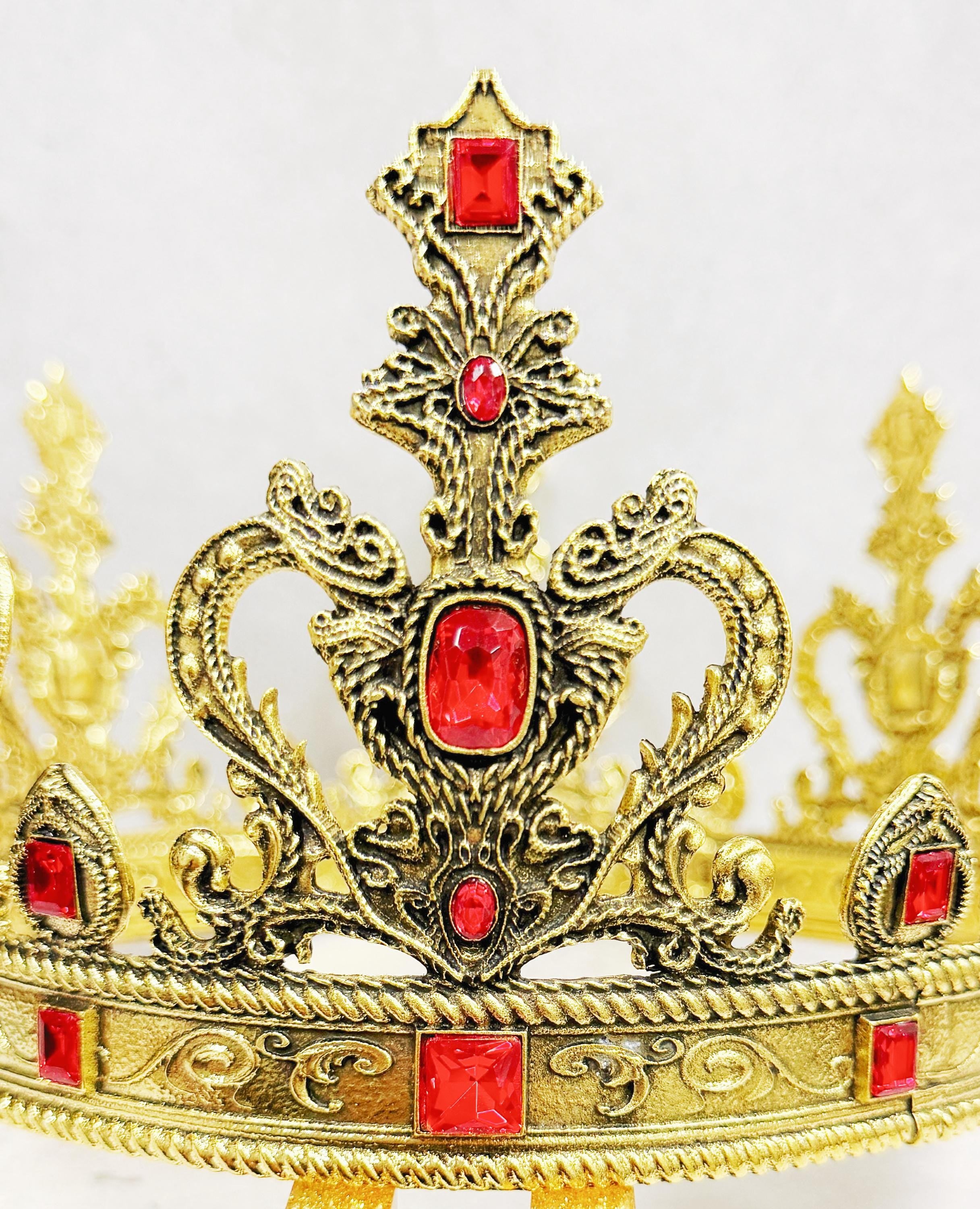 HappyJewelryWorld Vintage Gold Crown Red Crystal Gemstone XL
