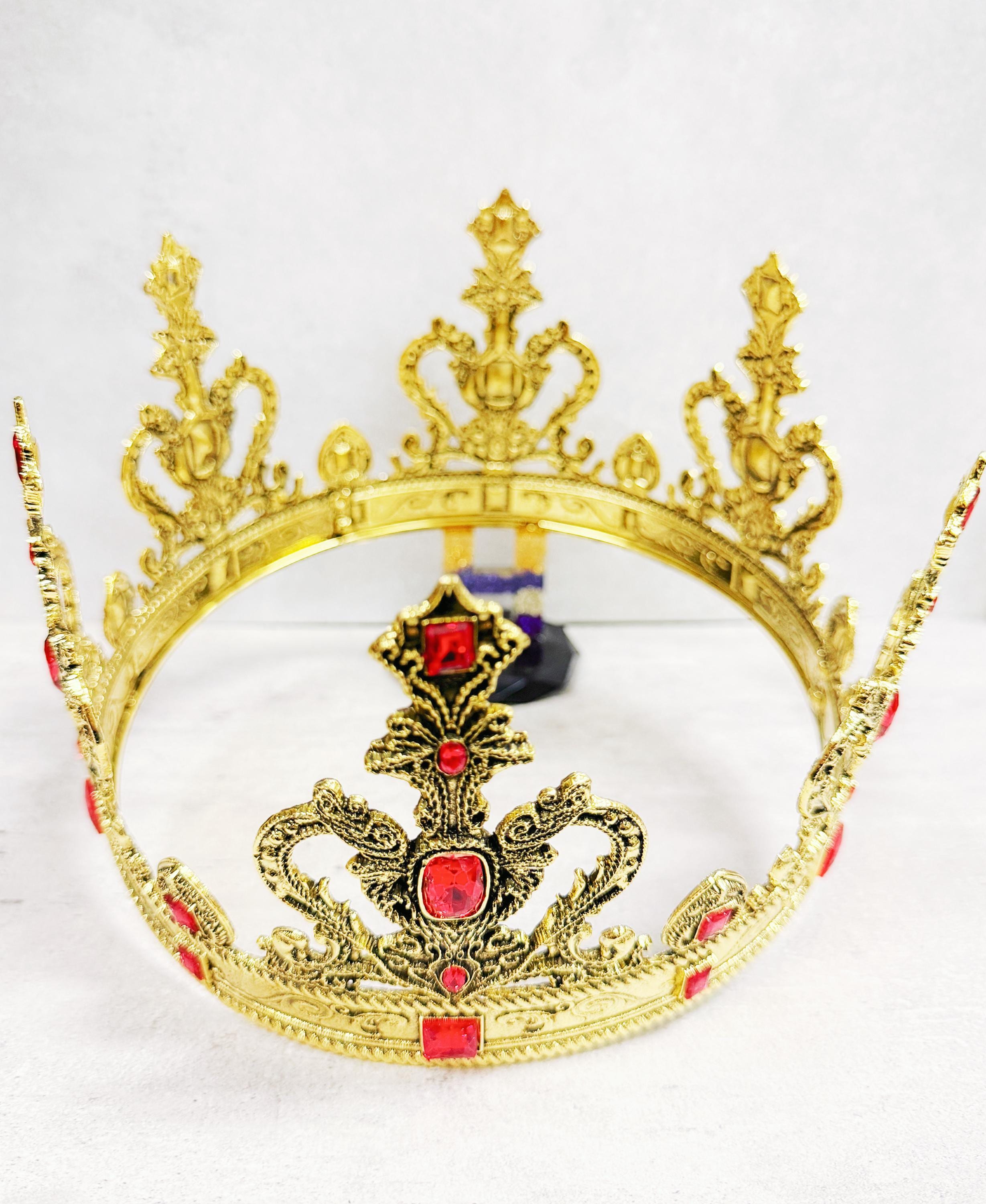HappyJewelryWorld Vintage Gold Crown Red Crystal Gemstone XL