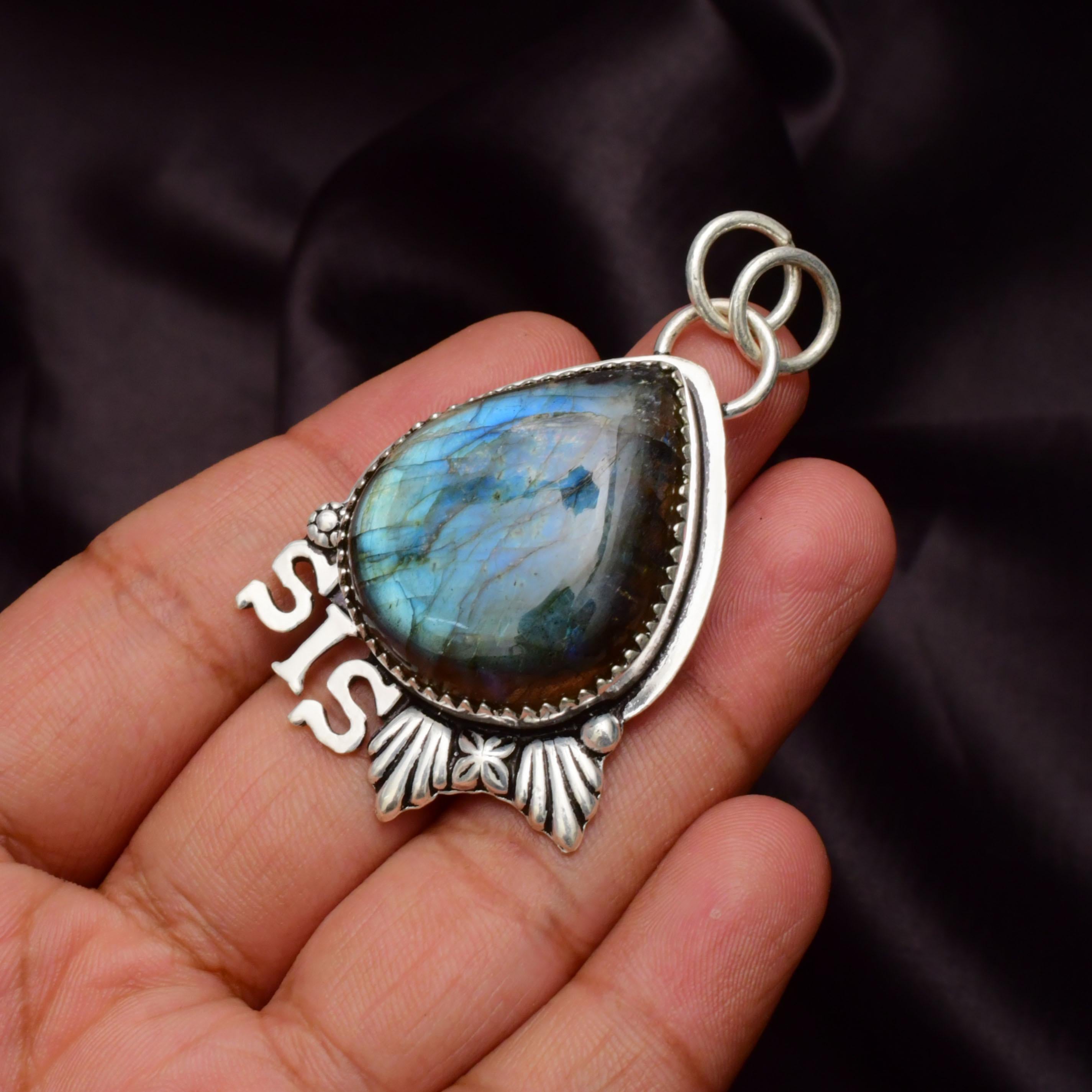 Labradorite Gemstone 925 Sterling Silver SIS Handmade Pendant Necklace