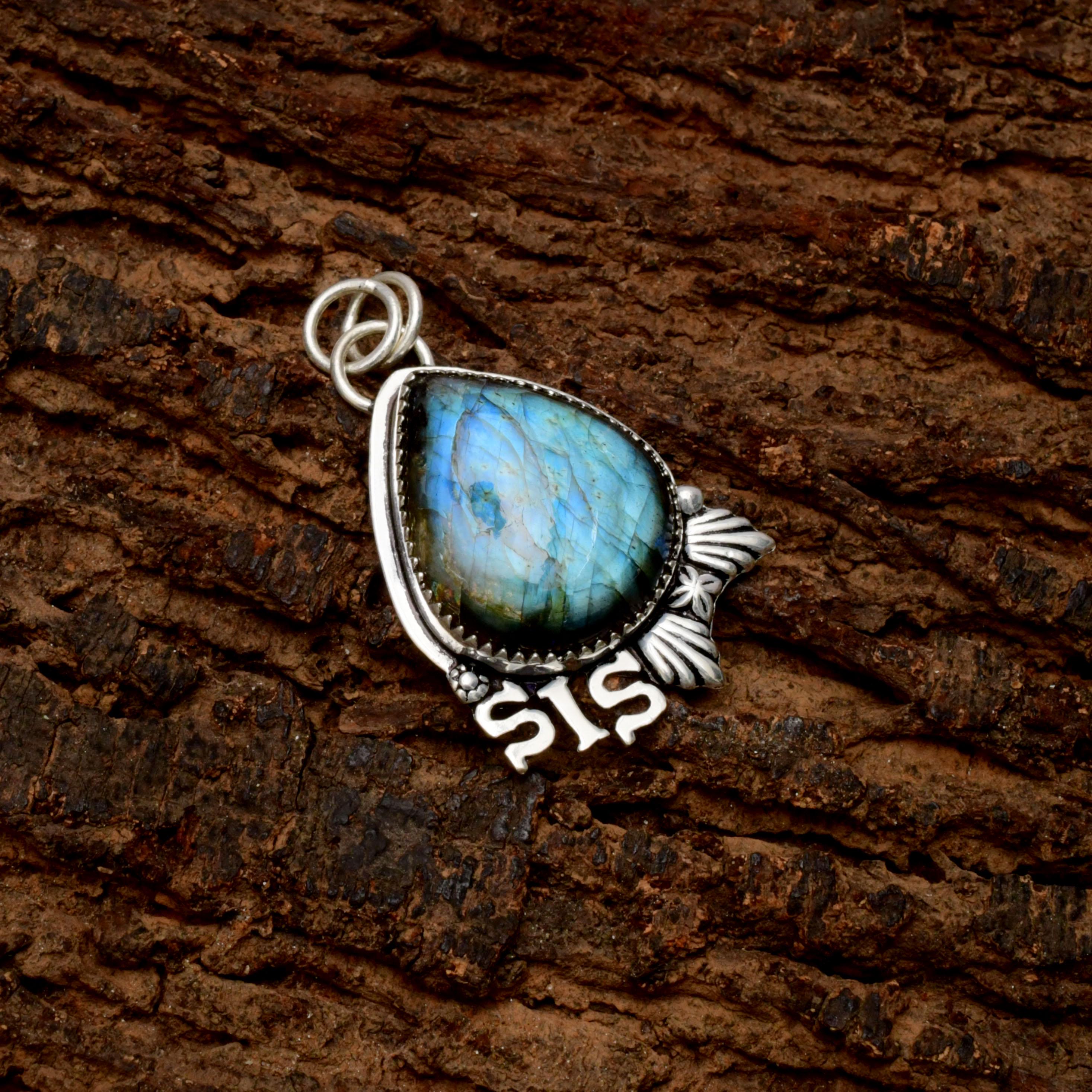 Labradorite Gemstone 925 Sterling Silver SIS Handmade Pendant Necklace
